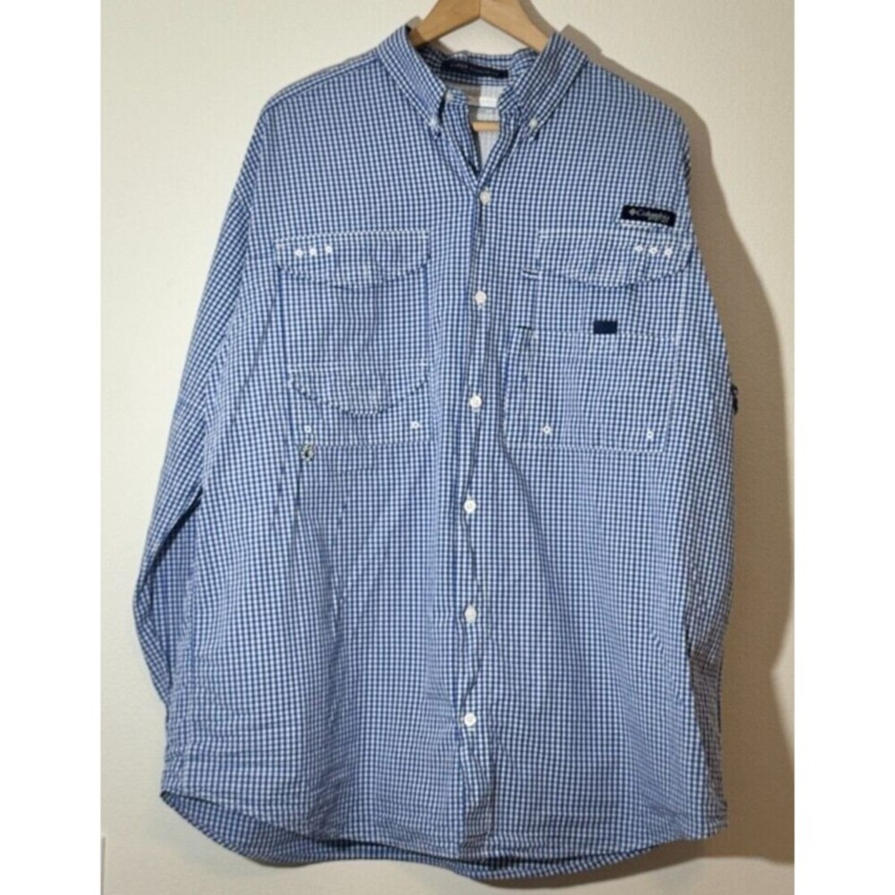 Columbia PFG Super Bonehead Men's Long Sleeve Vented Blue Check Fishing Shirt